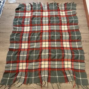 Vintage Wool Plaid Cutter Blanket 41x51 Green Red Tartan RL Christmas Style